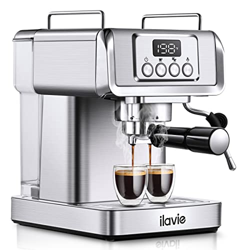 Stainless Steel 20-Bar Espresso Machine with Steam Milk Frother, featuring a 61oz removable water tank, ideal for home and office use