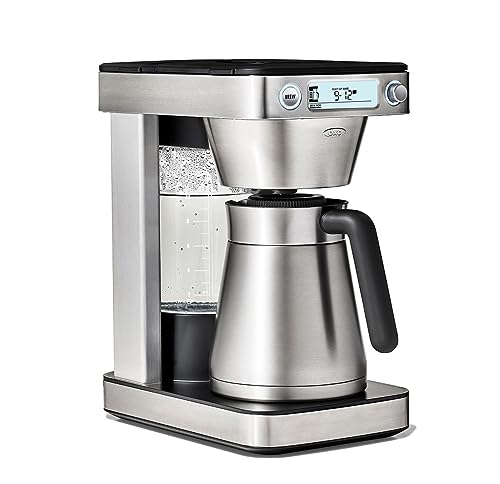 OXO Brew 12-Cup Coffee Maker in silver with thermal carafe, podless single-serve option, and precision brewing controls for flavorful coffee