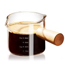 PARACITY Double Spout Espresso Cup with Wood Handle and Dual Scale Measurements 