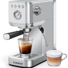Stainless Steel Compact Espresso Machine with 20-Bar Pressure Pump and Built-In Milk Frother – Ideal for Home Use