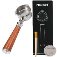 NEXA 54mm Bottomless Portafilter with Rosewood Handle for Breville Barista Series and Solis Barista Machines