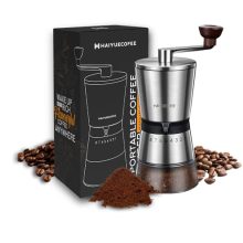 HAIYUECOFEE Manual Coffee Grinder with 8 Adjustable Coarseness Settings, Ceramic Burr, and Stainless Steel Body – Perfect for Home and Travel