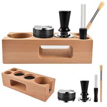 Complete espresso tamper set with tamper, distributor, stirrer, tamper station, and mat, perfect for home baristas and coffee enthusiasts.