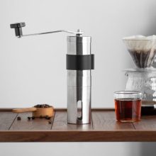 Silver Manual Coffee Grinder with Adjustable Settings and Portable Design, Perfect for Home, Kitchen, and Office Use
