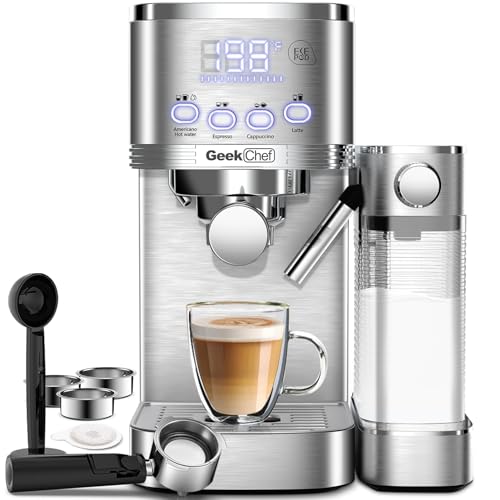 Geek Chef 20-Bar Espresso Machine with Automatic Milk Frother – Ideal for Home Cappuccino and Latte Brewing