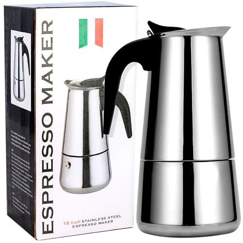 DITOSH 6-Cup Stainless Steel Stovetop Espresso Maker, featuring a classic Moka pot design with a polished finish. Ideal for home and camping use, compatible with all stovetops.