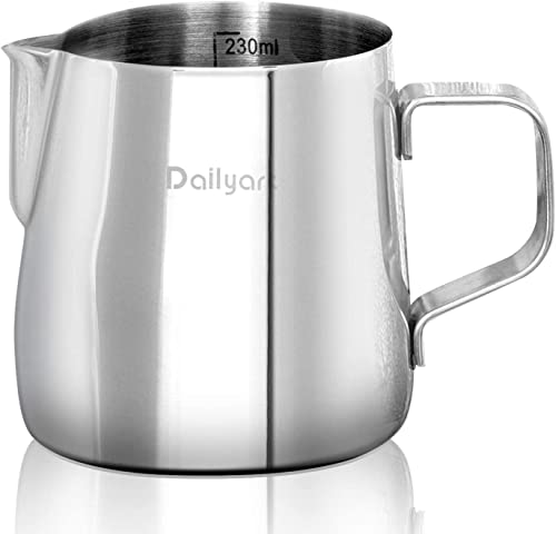 8oz Stainless Steel Milk Frothing Pitcher with Dripless Spout and Measurement Scale – Ideal for Cappuccinos and Lattes 