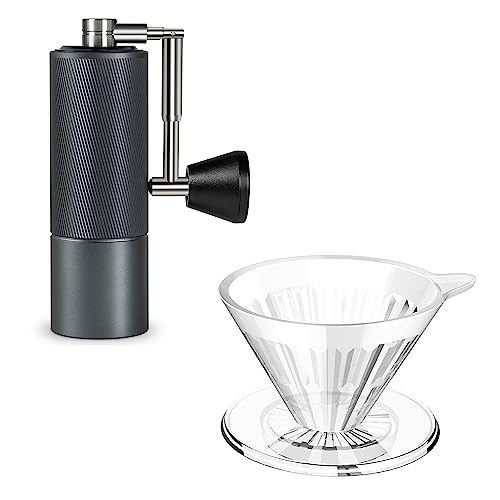 TIMEMORE Chestnut C2 Fold Manual Coffee Grinder with Stainless Steel Burrs and Foldable Handle, Includes Pour Over Coffee Dripper with Concave Rib Design, Ideal for Home and Travel 