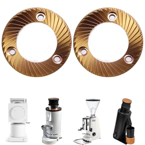 UHIWALKER 64mm Rose Gold espresso grinding burrs designed for precision brewing. Features a titanium coating for durability, compatible with multiple grinder models including DF64 and Mazzer Super Jolly.