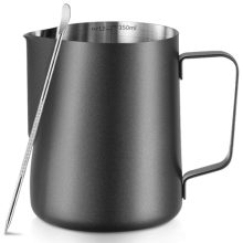 Stainless Steel Frothing Milk Pitcher with 12 oz Capacity, Integrated Measurement Scale, and Narrow Spout for Latte Art