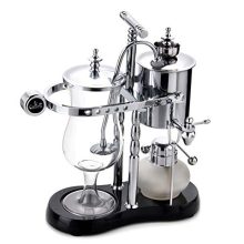 Elegant Diguo Belgian Balance Siphon Coffee Maker in Classic Silver with Black Wooden Base, Perfect for Brewing Pure, Aromatic Coffee