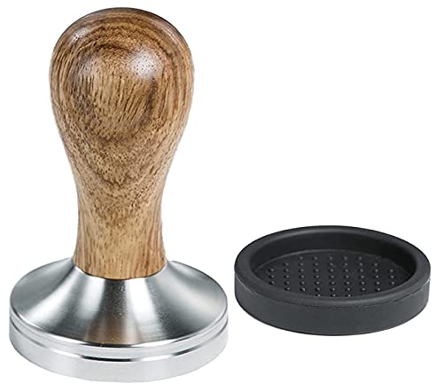 Ezebesta 51mm Coffee Tamper with Wooden Handle and Silicone Mat – Premium Stainless Steel Espresso Press for Coffee Machines