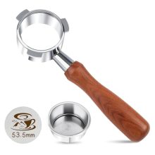 54mm Bottomless Espresso Portafilter with Removable Stainless Steel Basket and Solid Wood Handle – Compatible with Breville and Sage Espresso Machines.