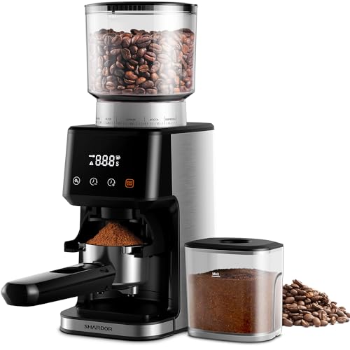 SHARDOR Conical Burr Coffee Grinder - Brushed Stainless Steel with Precision Timer and 51 Grind Settings for Perfect Espresso and Other Coffee Brews