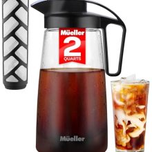 Mueller Cold Brew Coffee Maker with 2-Quart Tritan Pitcher and Stainless Steel Filter for Iced Coffee and Tea