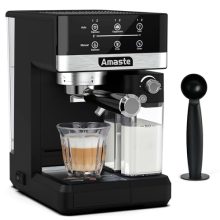 Amaste 20 Bar Espresso Machine with touch screen and built-in milk frother, perfect for making espresso, cappuccinos, and lattes