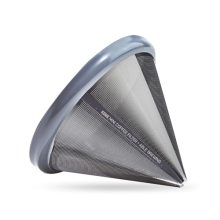 Stainless steel Able KONE MINI coffee filter for Hario V60, showcasing its sleek design and precision craftsmanship