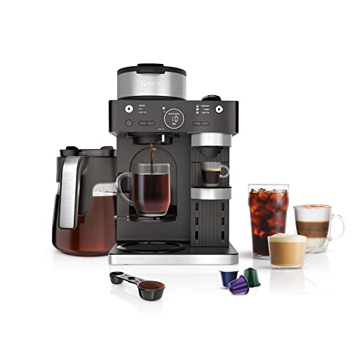 Ninja CFN601 Espresso & Coffee Barista System - Black with 3 Brew Styles, Built-in Frother, 12-Cup Carafe, and Adjustable Cup Tray