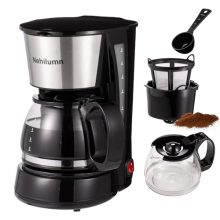 Nehilumn 4-Cup Drip Coffee Maker in Black and Stainless Steel with Anti-Drip Feature, Keep Warm Function, and Permanent Filter