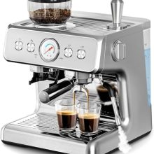 Stainless Steel Professional 20-Bar Espresso Machine with Built-In Grinder and Milk Frother – Ideal for Home Use