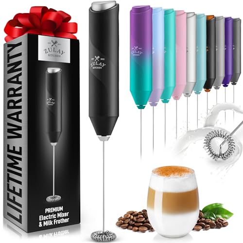 Zulay Kitchen Handheld Milk Frother Wand – Stainless Steel Drink Mixer for Coffee, Lattes, Matcha, and More