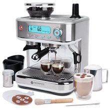 EspressoWorks Barista Pro Series Espresso Machine with Grinder, LCD Display, and Steamer – Complete 30-Piece Bundle for Home Brewing