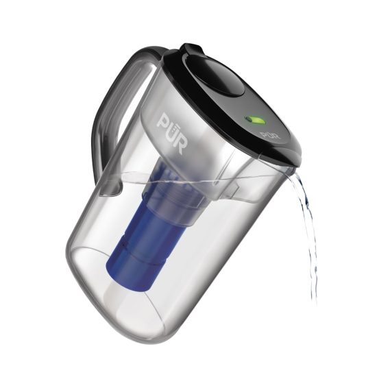 PUR PLUS 7-Cup Water Filter Pitcher with 3-in-1 Filtration, BPA Free and Dishwasher Safe, Smoke Color