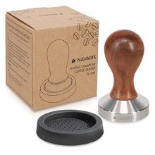 avaris Coffee Tamper with Walnut Handle and 304 Stainless Steel Base, includes Silicone Mat for Scratch Protection.