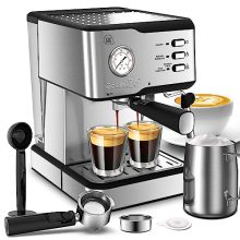 Geek Chef 20 Bar Espresso Machine with Milk Frother and 1.5L Water Tank in Silver