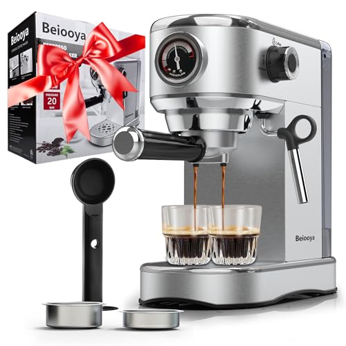 Professional Beiooya 20 Bar Espresso Machine with Milk Frother and Stainless Steel Design, Perfect for Home Coffee Brewing.