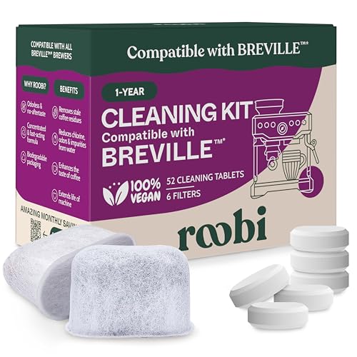 Roobi Breville Compatible Espresso Machine Cleaning & Maintenance Kit featuring 52 cleaning tablets and 6 water filters