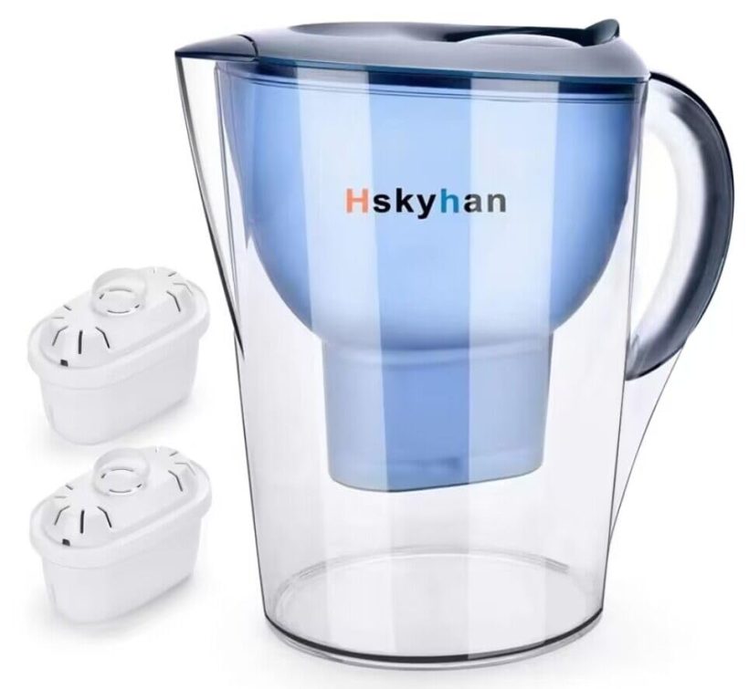 Hskyhan 3.5L Alkaline Water Filter Pitcher in blue with 7-stage filtration system, BPA-free construction