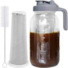 JunVpic 64oz Cold Brew Coffee Maker with Glass Jar, Stainless Steel Filter, and Spout Lid - Perfect for Iced Coffee, Tea, and Fruit Drinks