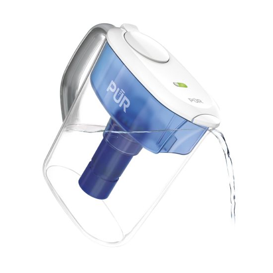 PUR PLUS 11-Cup Water Filter Pitcher with Slim Design, 3-in-1 Filtration, and Filter Change Light