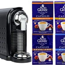 Alto Grande Espresso Capsule Machine with a variety of premium Puerto Rican coffee capsules