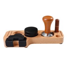 KLKCMS Espresso Accessories Kit – 51mm Beech Wood Tamper Stand with Distributor and Stirrer, Non-Slip Design for Coffee Machine