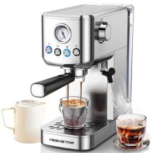 KEENSTAR 20 Bar Cold Brew Espresso Machine with Milk Frother, 41oz Removable Water Tank, and Compact Stainless Steel Design