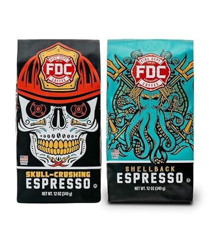 Fire Department Coffee Shellback Espresso & Skull Crushing Espresso Coffee Bundle - 2x12 oz Bags