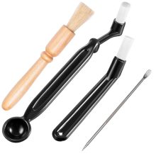 4-Piece Coffee Machine Cleaning Set with Nylon Bristles, Wooden Handle Brush, and Coffee Art Stencils Pen for Espresso Machines, Grinders, and More