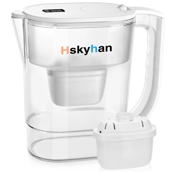 Hskyhan Alkaline Water Filter Pitcher with a 3.8-liter capacity, featuring a 7-stage filtration system and ergonomic handle, perfect for enhancing water quality.