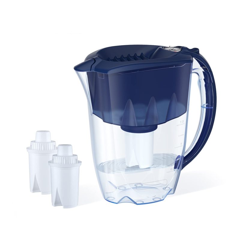 Dark blue AQUAPHOR Ideal 7-Cup Water Filter Pitcher with three B15 filters