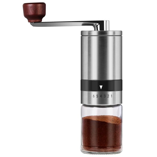 Portable Manual Coffee Grinder with 6 Adjustable Coarseness Settings, Stainless Steel Shell, and Ceramic Burr – Perfect for Office, Camping, and Travel