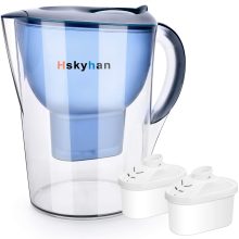 Hskyhan Alkaline Water Filter Pitcher in Blue with a 3.5-liter capacity, featuring a 7-stage filtration system, ergonomic handle