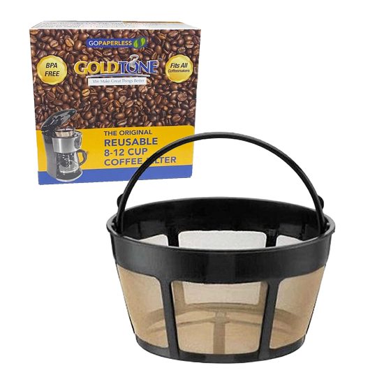 GoldTone reusable coffee filter designed for Bonavita 1901, featuring surgical-grade stainless steel mesh and BPA-free plastic for eco-friendly and efficient coffee brewing.