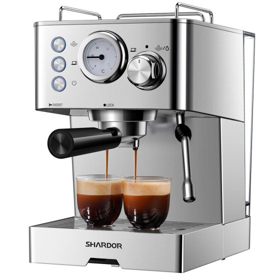 SHARDOR Espresso Machine – 15 Bar Fast Heating Coffee Maker with Milk Frother, 50 oz Water Tank, and Stainless Steel Design for Home Brewing