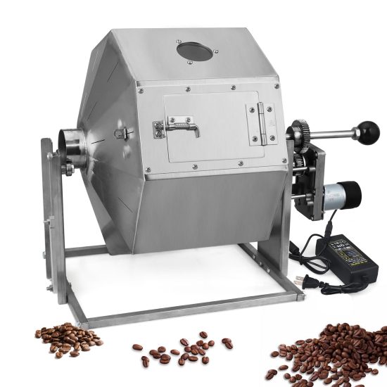 ICZW 14.5L Coffee Bean Roaster with stainless steel drum, cooling holes, and external motor