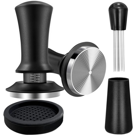 Black 51mm Espresso Tamper with Silicone Mat and WDT Tool for Perfect Coffee Tamping