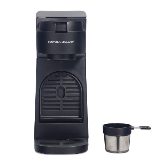 Hamilton Beach Single Serve Coffee Maker – Brew Ground Coffee with Built-In Scoop, Adjustable Cup Sizes, Fast Brewing, and Eco-Friendly Design