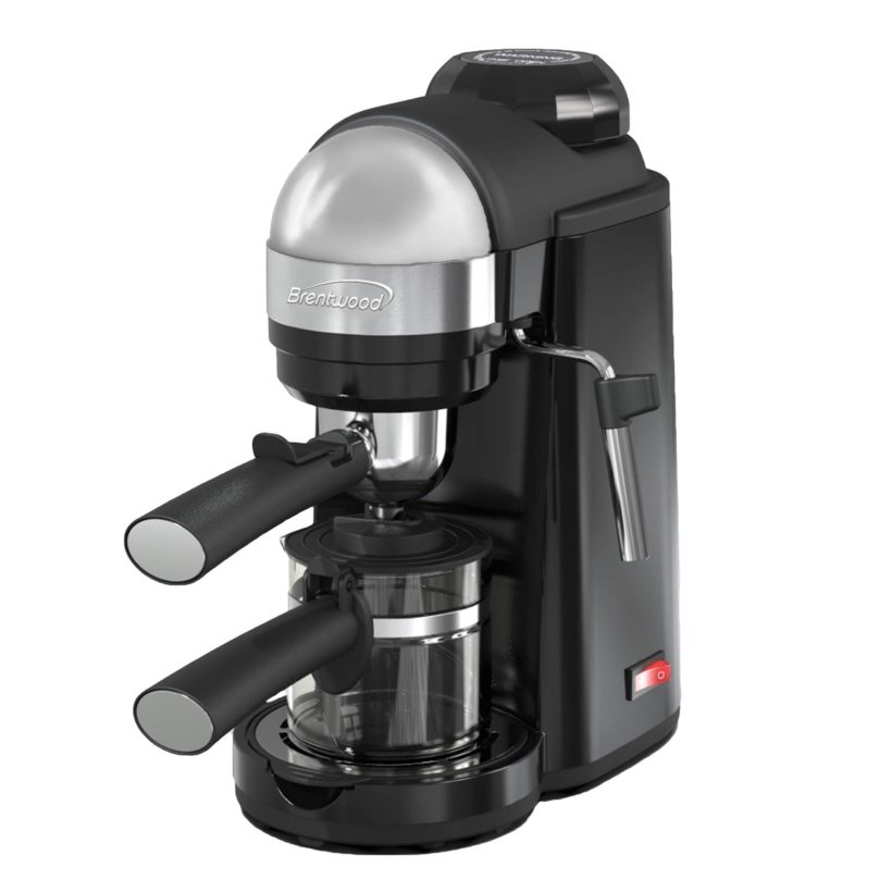 Brentwood GA-135BK Espresso Maker: Black 4-Serving Machine with Reusable Portafilter and Built-In Steamer