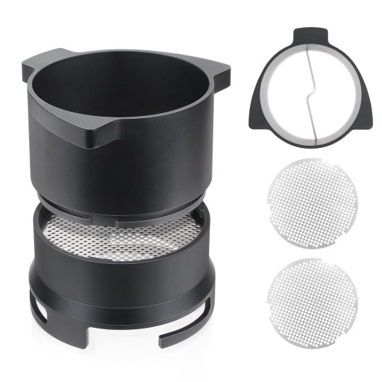 54mm Dosing Funnel and WDT Tool Combo for Breville portafilters, featuring a 1.5mm and 2.0mm screen for precise coffee ground distribution and reduced mess.